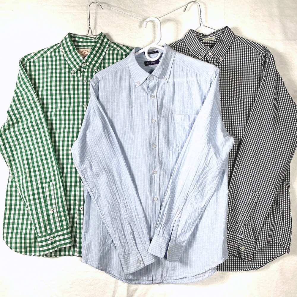Brooks Brothers J Crew Alan Flusser Mens Size M Button Down Shirts Gingham Linen - Picture 2 of 16
